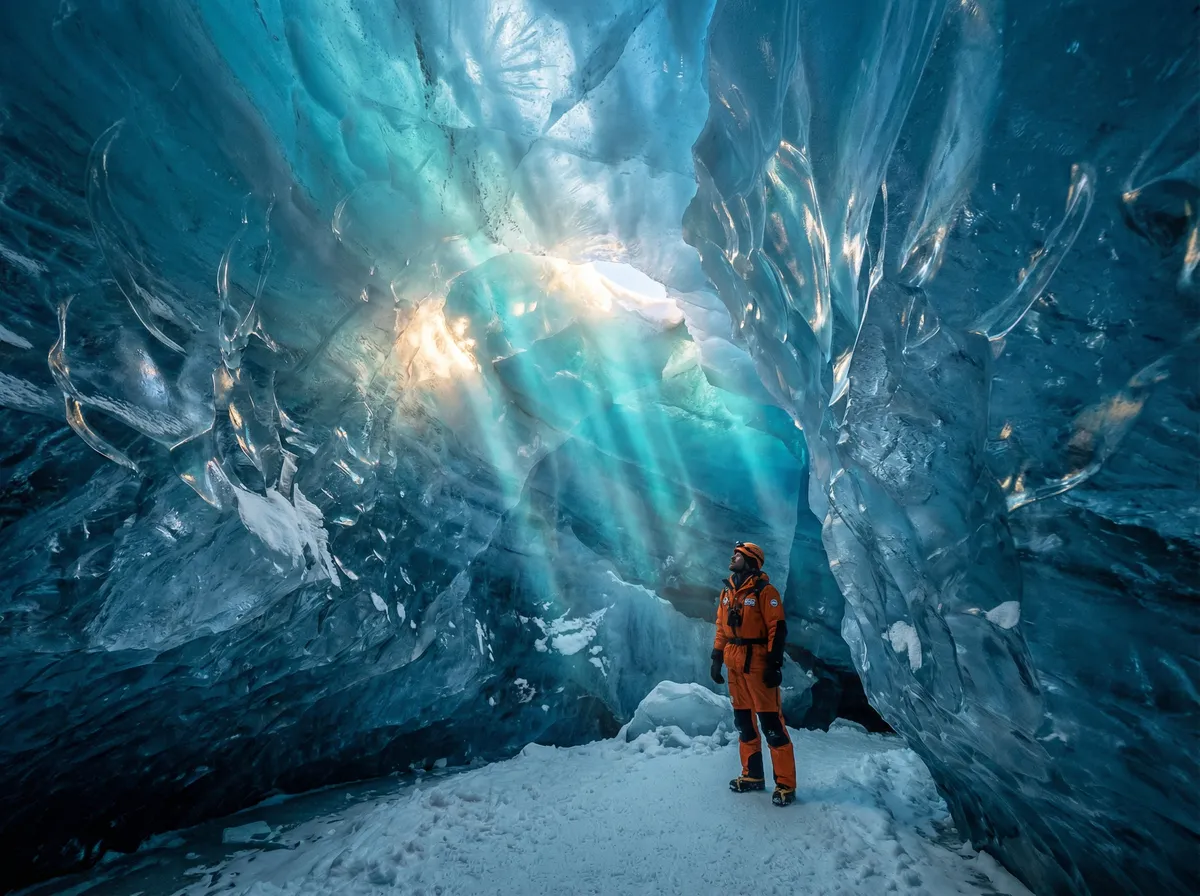 888集团南极冰洞探险阳光穿透冰层